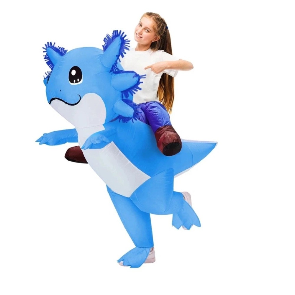Inflatable Axolotl Costume for Kids Halloween Costumes Blow Up Ride BLUE Costume